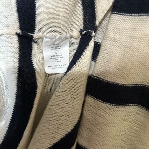 VINCE Sweater Womens Large White Black Stripe Scoop Neck Pullover Sweatshirt - Picture 7 of 8
